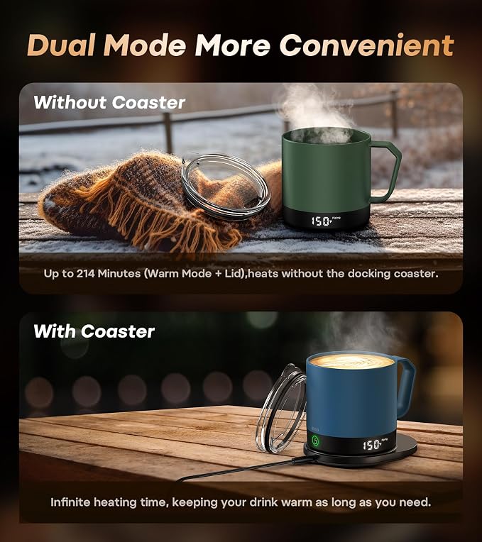 Heated Coffee Mug 14oz, Rechargeable Temperature Control Mug with Lid