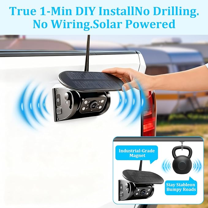 X7 Wireless Solar Magnetic Backup Camera for RV Truck - 15000mAh Battery Magnetic Hitch Camera 7” Monitor 320FT Range - 5th Wheel Hitch Gooseneck Travel Boat Horse Trailer Truck