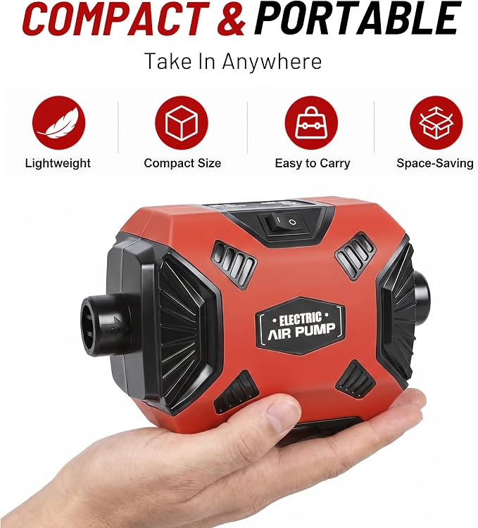 600W Electric Air Pump for Inflatables, High Power Air Mattress Pump with 6 Nozzles, Quick Inflate & Deflate Air Pump for Pool Floats, Vacuum Storage Bags, Swim Rings, Inflatable Toys