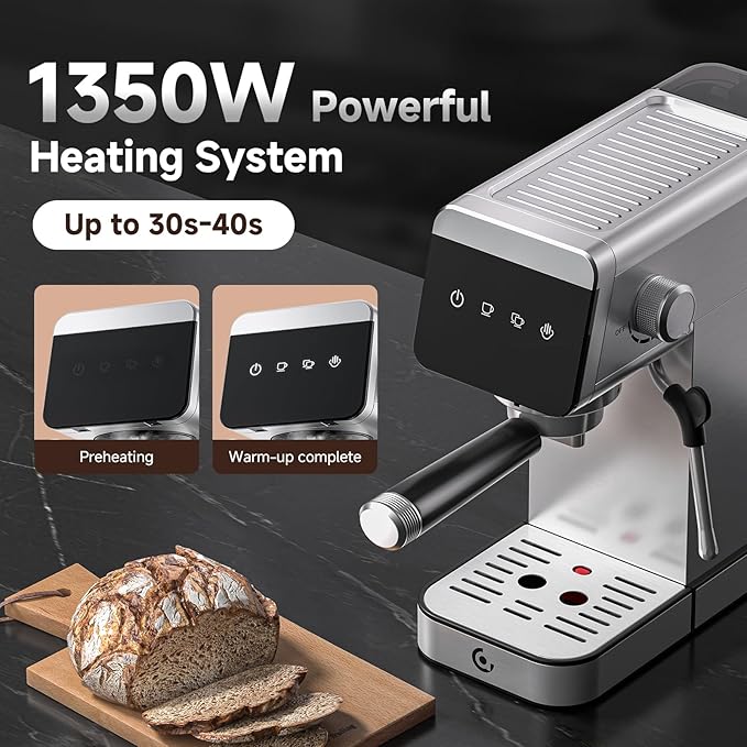 AMZCHEF Espresso Machine 20 Bar, Compact Coffee Maker with LED Touch Screen & Steam Milk Frother, Espresso Maker with 41oz Removable Water Tank for Home & Office, Coffee Machine for Cappuccino, Latte