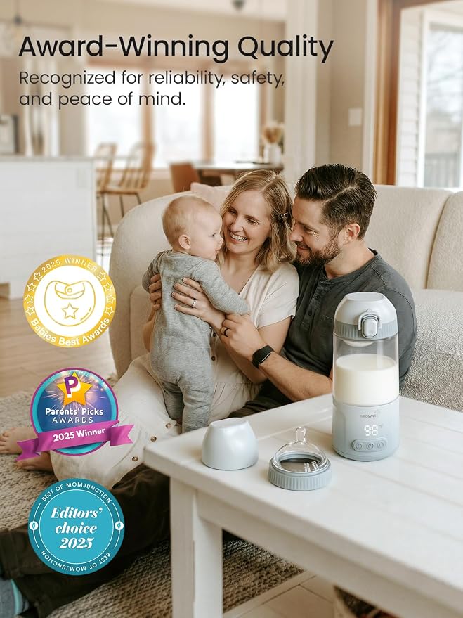 Grownsy Detachable Portable Bottle Warmer for Travel, All-in-One BPA-Free Shatterproof Non-Glass Milk Warmer with Nipple, Dual Heating Modes for Breastmilk & Formula, Fast Heating & Long Battery Life