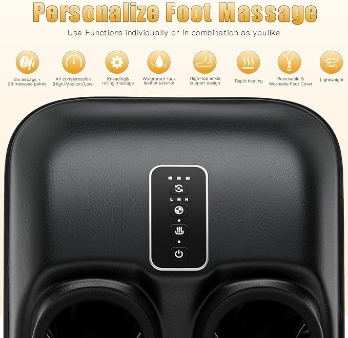 Foot Massager with Heat, Heated Foot Massager for Neuropathy Plantar Fasciitis, Upgrade 6 Airbags 29 Nodes Deep Rolling, Compression, Ankle Kneading, Gifts for Men Women