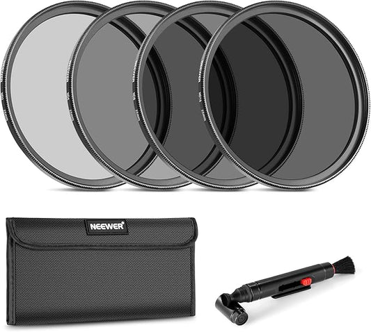 Neewer 55mm ND Lens Filter Kit: ND2 ND4 ND8 ND16, Lens Cleaning Pen, Neutral Density Filter Pouch and Accessory Kit Compatible with DSLR Cameras