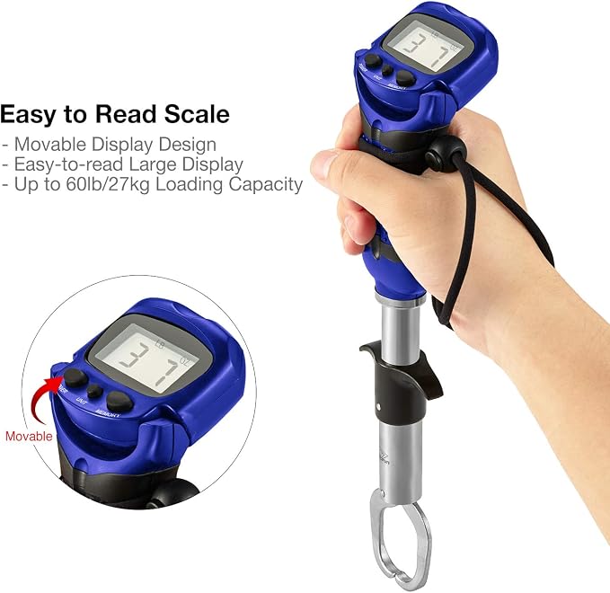 Piscifun Fish Gripper with Digital Fish Scale, Memory Function Fishing Scale, Save Up to Most 10 Set of Weight, Saltwater-Resistant, Portable Stainless Steel Fish Lip Gripper, Fishing Gear Gift