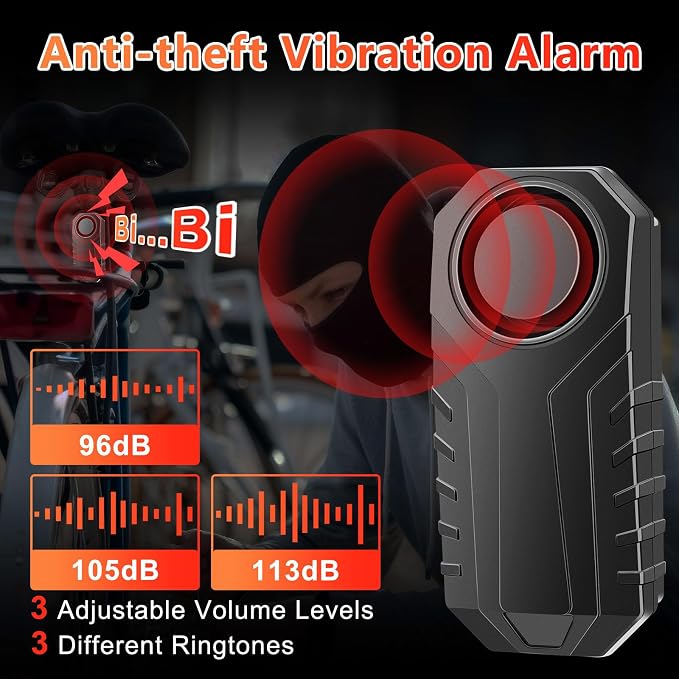 Bike Alarms,Bike Alarm Anti Theft,Bicycle Motion Sensor Anti-Theft Alarm,113dB Super Loud Bicycle Vibration Motion Sensor Siren Anti Theft Security System IP65 Waterproof, 2Pack