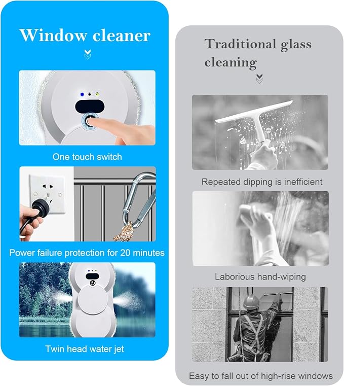 Window Cleaner Robot with Ultrasonic 5600PA Auto Water Glass Cleaning Automatic Smart Robot Cleaner, Remote Control Window Vacuum Cleaner (Two-Way)