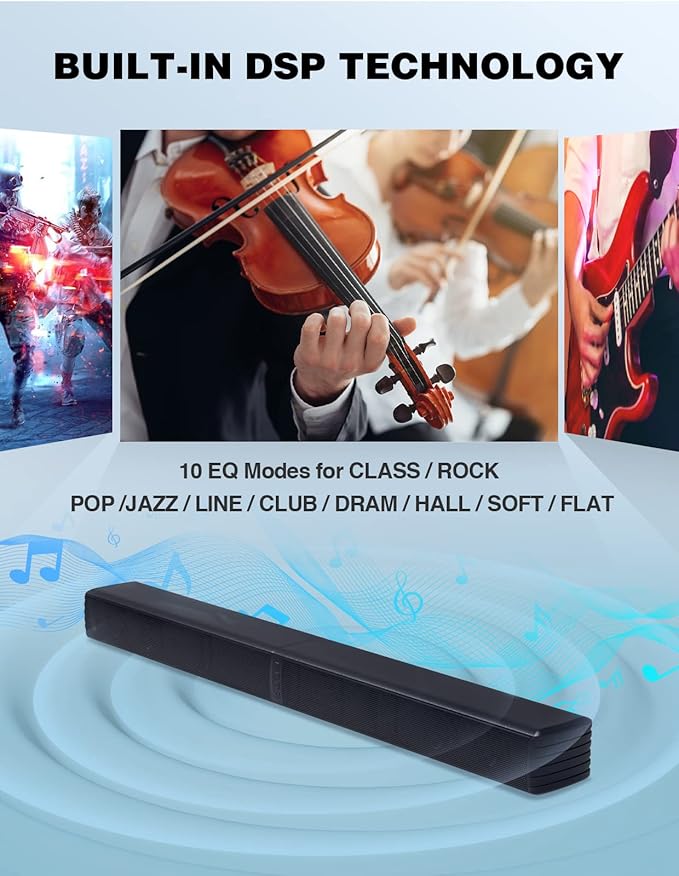 Puxinat 2 in 1 Separable Sound Bar for Smart TV, 2.2 Channel 32Inch Bluetooth 5.0 TV Speaker for Surround Sound System, Built-in Dual Subwoofer, Bass Adjustable, Remote Control Included(Sound Bar)