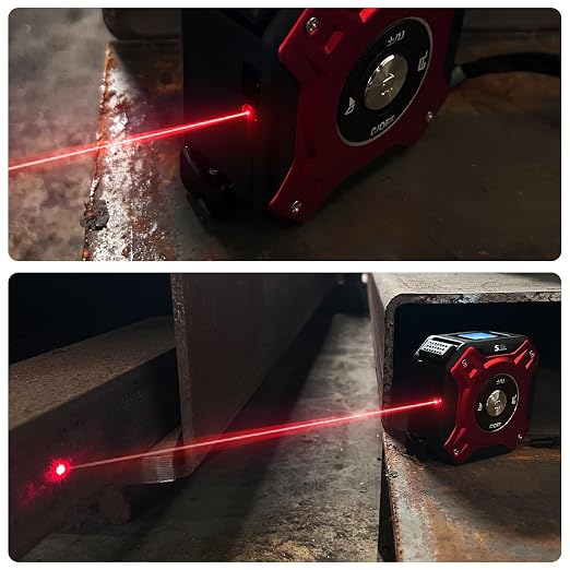 2 in 1 Laser Tape Measure with Level | 131ft/40M Laser Distance Meter Display On Backlit LCD Screen with 16ft/5m AutoLock Measuring Tape | Ft/Inch/Fractions/M/mm (Red 2in1 Laser)