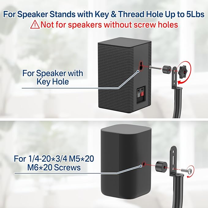 Speaker Stands for LG Rear Speakers SPQ8-S SPT8-S SPK8-S 578S1-S S78S2-S S65S3-S S55TR, Height Adjustable 33"–42" for LG Speaker Stand WR Wall Mount, Fit Keyhole & 1/4"-20 M5 M6 Surround Sound Speaker