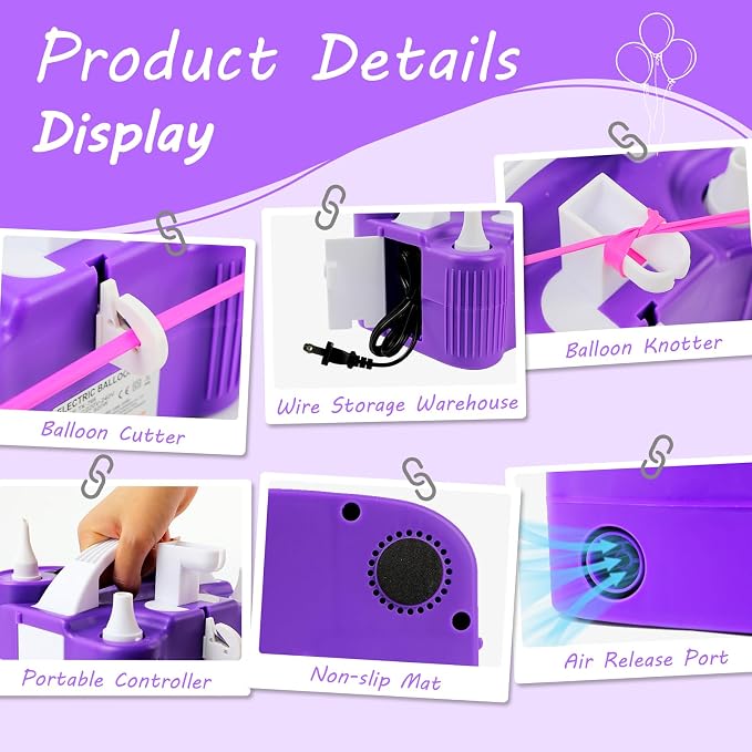 4-in-1 Balloon Pump Electric Balloon Pump Inflador De Globos Electrica Sports Balls Pump for All Balloons Latex Foil 260q Mylar Balloon, Air Cushion Pool Float Yoga Ball Inflator Balloon Machine