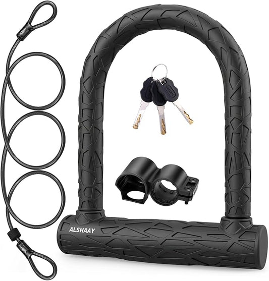 Bike U Lock with 5ft Cable U Lock Bike Bicycle Lock for Scooter Electric Scooter Patent Protected Textured Protective Sleeve 0.74 Inch Shackle 0.4 Inch Diameter Mounting Bracket 3 Keys