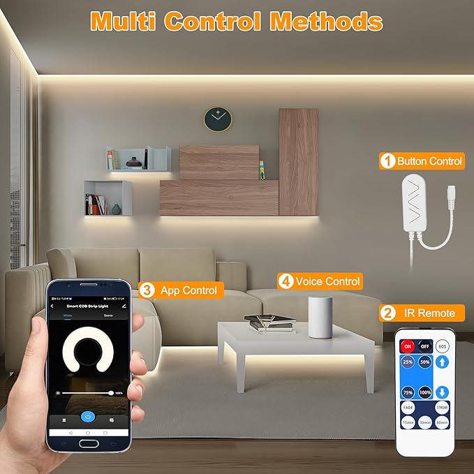 Tatazone Smart White COB Led Strip Light with App and Remote, 16.4ft 3000K Bright Warm White WiFi COB Light Strip Compatible with Alexa Google, Dimmable Indoor Led Lights for Mirror, Cabinet, Kitchen