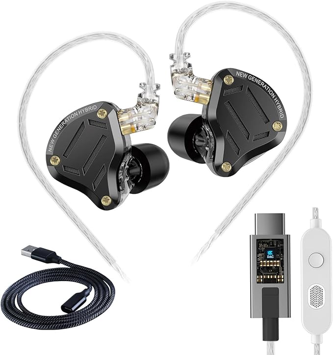 KZ ZS10 Pro 2 USB C Headphones with Mic lEM for Gaming in Ear Monitors Hybrid 4BA+1DD, Deep Bass Comfort-Fit Wired Earbuds High-Definition Decoding DSP with 4 EQ Modes