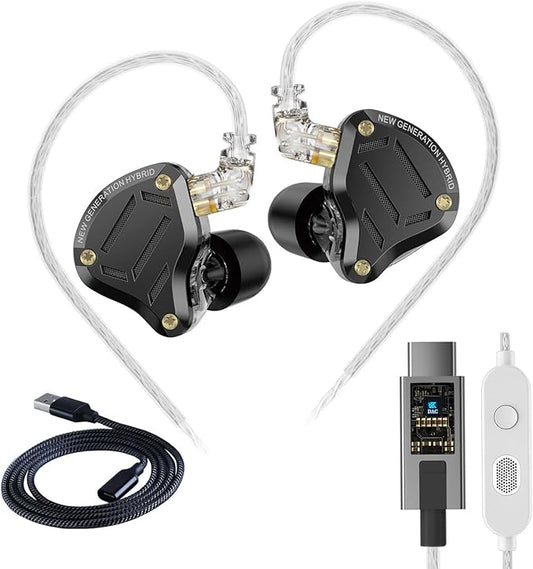 KZ ZS10 Pro 2 USB C Headphones with Mic lEM for Gaming in Ear Monitors Hybrid 4BA+1DD, Deep Bass Comfort-Fit Wired Earbuds High-Definition Decoding DSP with 4 EQ Modes