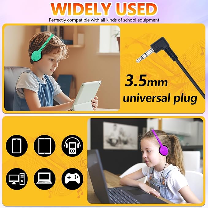 Class Set Headphones for Kids Students School Classroom 20 Pack Bulk Headphones Adjustable with 3.5 mm Jack for Library Children Mixed Colors