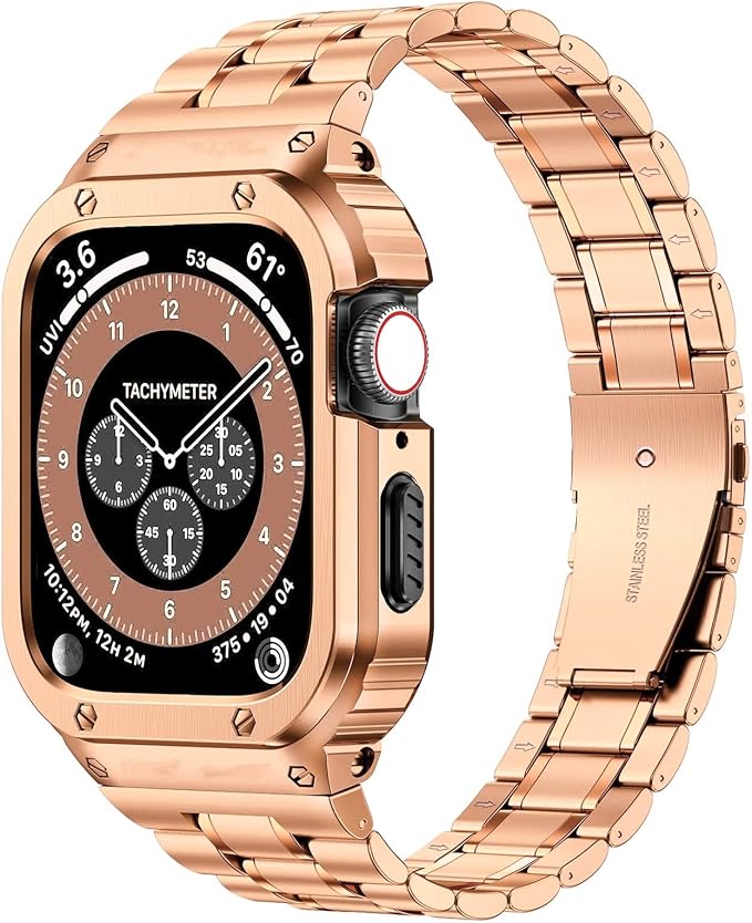 MioHHR Stainless Steel Watch Band with Case Compatible with Apple Watch Series 9/8/7(41mm) Series 6/5/4/SE(40mm)38mm(Series 3/2/1),Rugged Strap with Metal Protective Bumper Cover for iWatch Band
