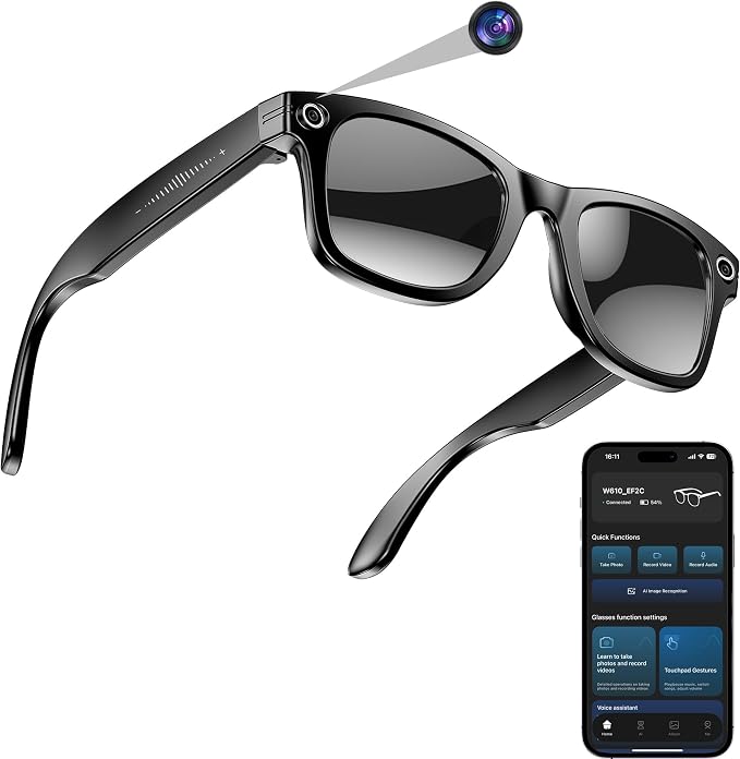 AI Smart Camera Glasses for Men Women, 4K Photography,1080P HD Video Recording,Real-Time Translation, Open-Ear Audio,Voice Assistant, Lightweight