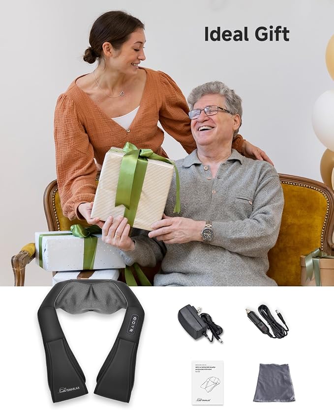 Snailax Shiatsu Back Neck Massager with Heat, Neck Shoulder Massager, Deep Kneading Massager Gifts for Mom, Dad, Mothers Day,Gifts Presents for Her,Him