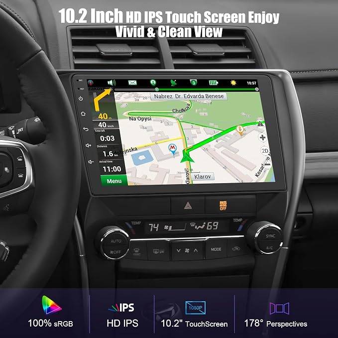 (8Core + 64GB) 10.2 Inch QLED Touch Screen Car Radio for Toyota Camry 2015 2016 2017 with Carplay and Android Auto,Android 13 Camry Stereo Support Bluetooth,WiFi,GPS,FM Radio,Backup Camera & SWC