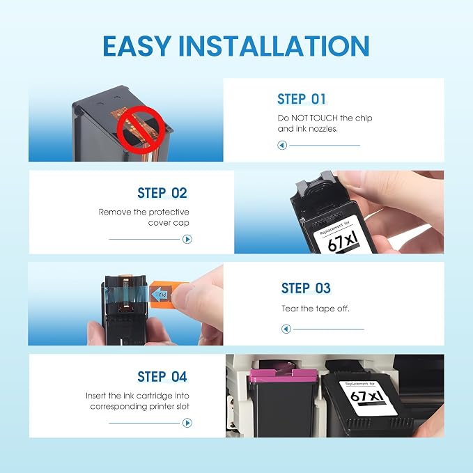 67XL Ink Cartridges Black/Color Combo Pack Compatible for HP Ink 67 67XL Printer Ink 67 for DeskJet 2700e 2700 2855e 2800 2827e 2755e 2755 4155e 4255e for Envy 6000 6055e 6455e (3 Pack)