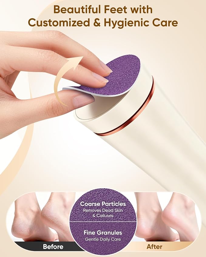 Electric Foot Callus Remover Rechargeable, Portable Electronic Foot File Pedicure Tools, Waterproof Foot Scrubber File, Professional Pedicure Kits, Foot Care for Dead Skin Ideal Gift (Beige)