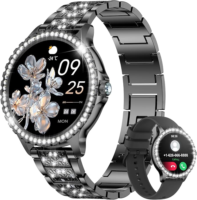 LIGE Smart Watches Women,1.32" HD Diamonds Smart Watch for Android iOS,Bluetooth Call,120+ Sport Modes,Health Tracker,Customized dials,2 Interchangeable Straps