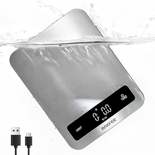 100% Waterproof Food Scale, IP67 Digital Kitchen Scale, Rechargeable (USB-C), 0.1oz/1g Precision, 22lb Capacity, Stainless Steel & Tempered Glass, for Cooking, Making Sourdough Bread, Black