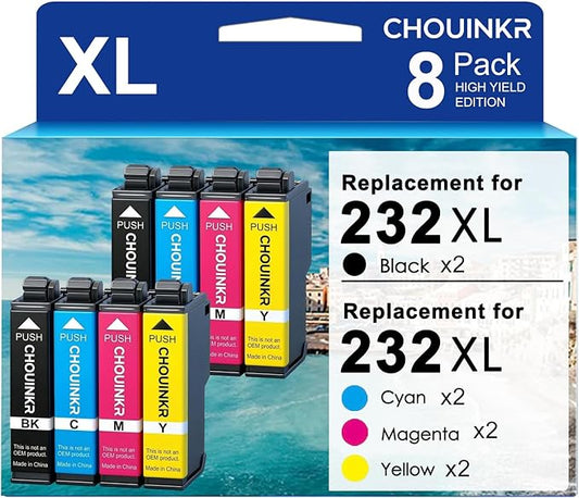 Remanufactured Ink Cartridges for Epson 232 Ink 232xl 232 XL Works with Workforce WF-2930, WF-2950, Expression XP-4200, XP-4205 (Black Cyan Magenta Yellow, 8 Pack)