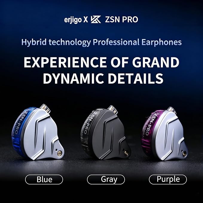 KZ ZSN Pro Dynamic Hybrid Dual Driver in Ear Earphones Detachable Tangle-Free Cable Musicians in-Ear Earbuds Headphones (Blue Without Mic) | Dynamic / balanced armature Hybrid Dual Driver in Ear Earphones Detachable Tangle-Free Cable Musicians Headphones