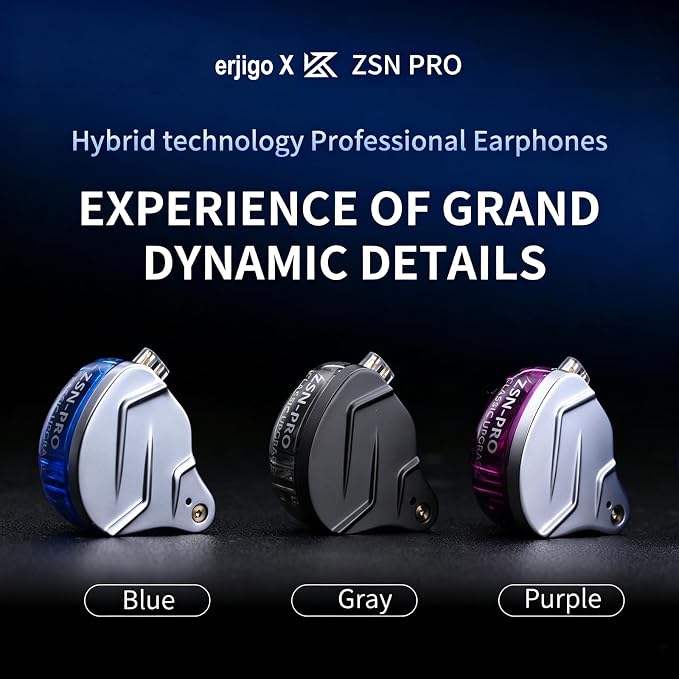 KZ ZSN Pro Dynamic Hybrid Dual Driver in Ear Earphones Detachable Tangle-Free Cable Musicians in-Ear Earbuds Headphones (Purple Without Mic) | Dynamic / balanced armature Hybrid Dual Driver in Ear Earphones Detachable Tangle-Free Cable Musicians Headph...