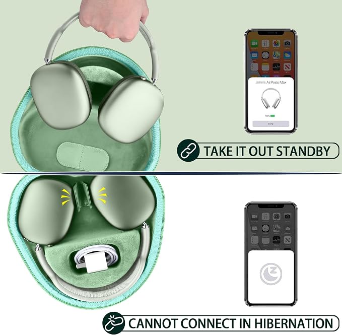 co2CREA Hard Case with Sleep Mode Replacement for Apple AirPods Max 2 / AirPods Max Wireless Over-Ear Headphones (Light Green Case)