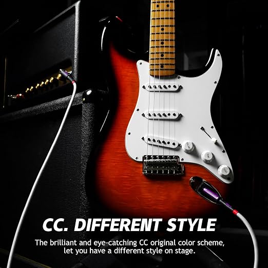 10ft Guitar Cable, 1/4 Inch Straight/Straight Instrument Cable, Electric Cord Amp Cord for Bass Guitar Amp and Instruments (CC Silver Gray Braided)