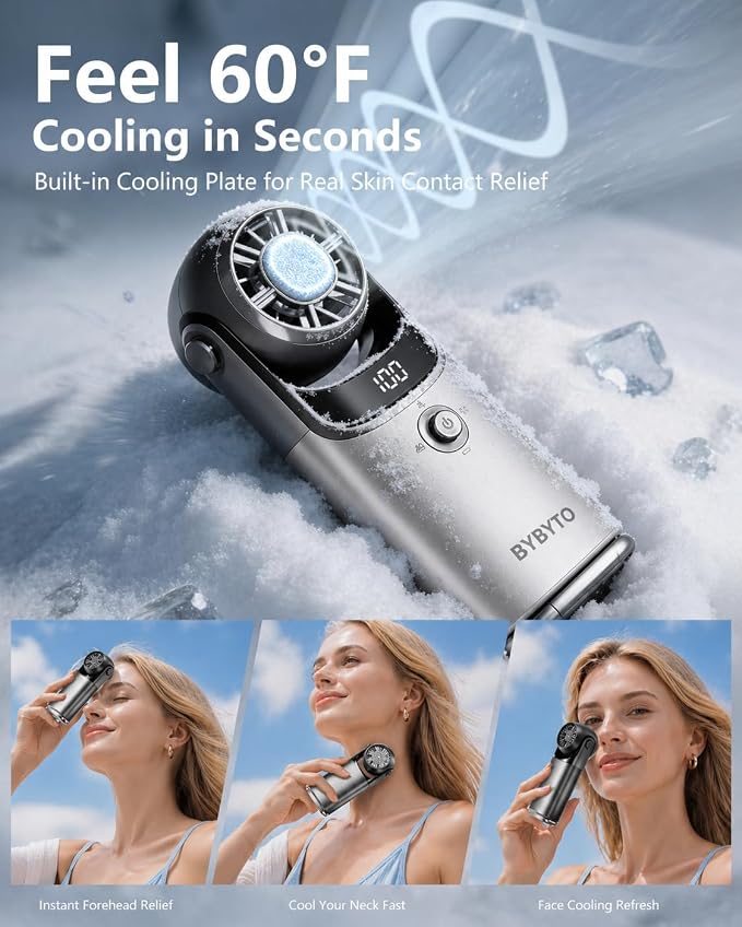Mini Handheld Fan with Cooling Plate,Aluminum Alloy Body, Pocket Size Portable Fan, Personal Fan with 100 Speeds, Digital Display, Adjustable Head for Travel Office Outdoor, Gifts for Women, Men