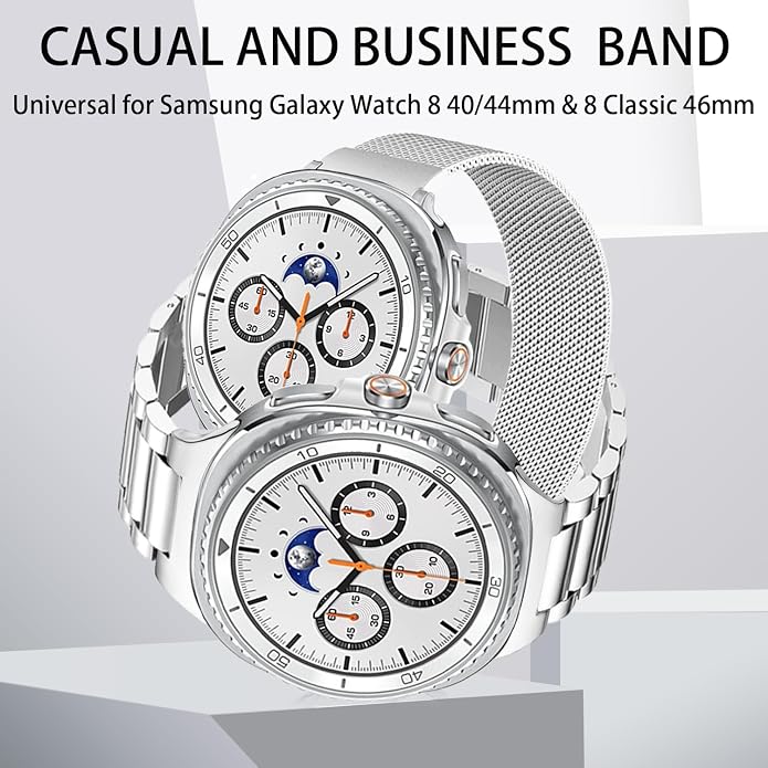 GOLDTOLUCK No Gap Stainless Steel Band Compatible with Samsung Galaxy Watch 8 7 6 5 4 Classic FE Pro Ultra 40mm 44mm 46mm 43mm 47mm 45mm 42mm Replacement Men Women Milanese Metal Elegant Casual