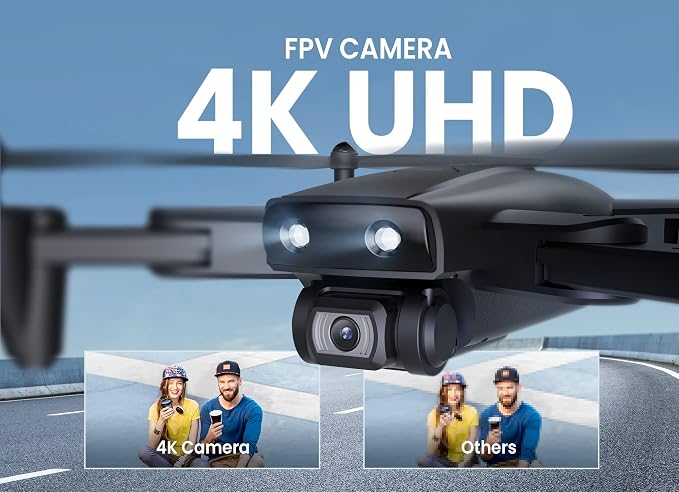 UranHub Drone with Camera 4K UHD for Adults, GPS Foldable FPV RC Quadcopte for Beginners with 2 Batteries, Auto Return, Follow Me, Gesture Control, Point of Interest, Waypoints, Black