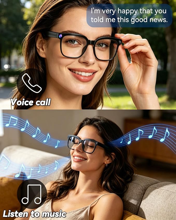 Smart Glasses with Camera, 4K HD Anti-Shake, 8MP Camera Glasses, Real Time Translation, AI Voice Assistant, Object Recognition, Smart Glasses for Women, for Travel/Meetings/Vlog（Photochromic）