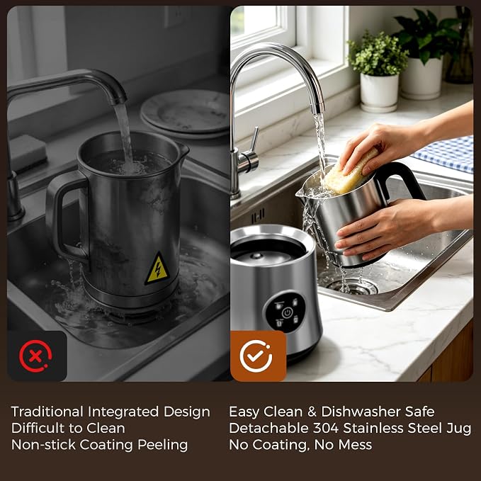 Milk Frother and Steamer, Detachable Electric Milk Frother, Automatic Warm and Cold Foam Maker, Stainless Steel Jug, BPA Free