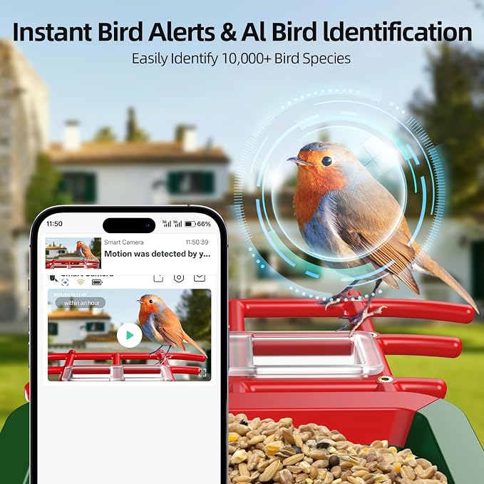3K HD Smart Bird Feeder with Camera, 2.4GHz WiFi Solar Powered Smart Feeder, AI Bird Species Identification & Real-Time App Alerts, Chew-Proof & Waterproof for Outdoors-1