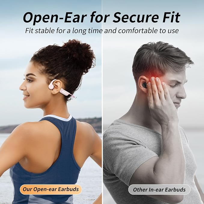 CXK Bone Conduction Earbuds, Open Ear Headphones Bluetooth 6.0, Wireless Headphones 8H Playtime, IPX6 Waterproof Sport Headphones for Sports, Peach