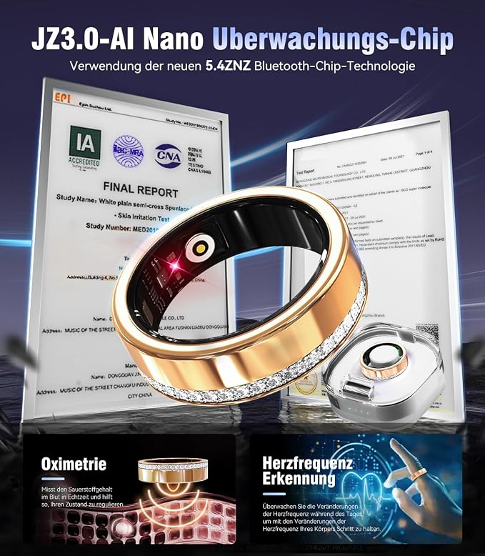 10 Gen Diamond Smart Ring and Wireless Charging Case【Industry Ranking No.1 – 0 Measurement Error】 2026 Smart Ring for Women & Men for Sleep Tracking Wearable Device,Fitness Ring Gold 8#