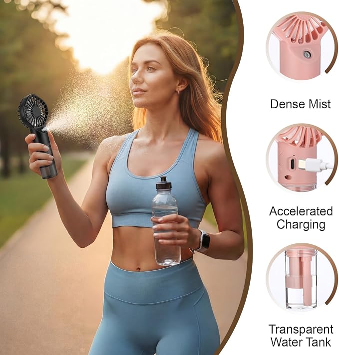 9 Pack Misting Fans Portable Rechargeable Handheld Spray Fans with 25ml Water Tank 4-speed Personal Cooling Fan, USB-c Mini Handheld Fan for Travel Outdoor Sport Office Home Summer Gifts