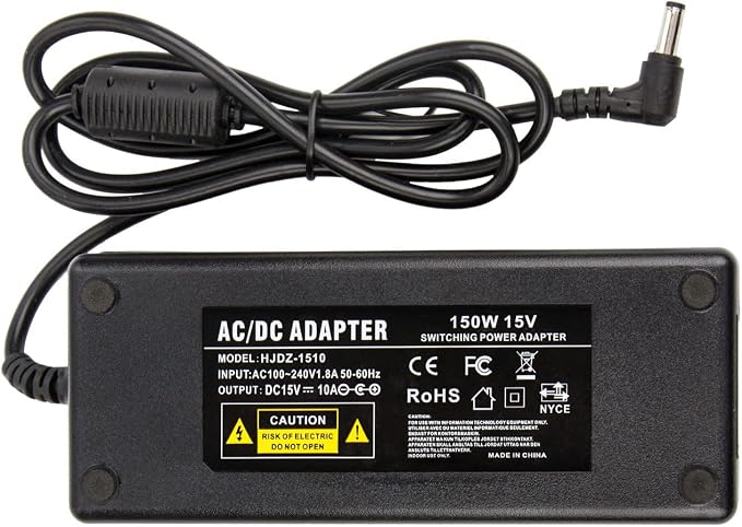 15V 10A Power Supply Adapter - COOLM AC 100-240V to DC 15 Volt 10 Amp 150W Connector 5.5x2.5mm DC Plug Replacement 15V 5A 6A 7A 8A for PoE NVR, PoE Switch Injector, CCTV Camera