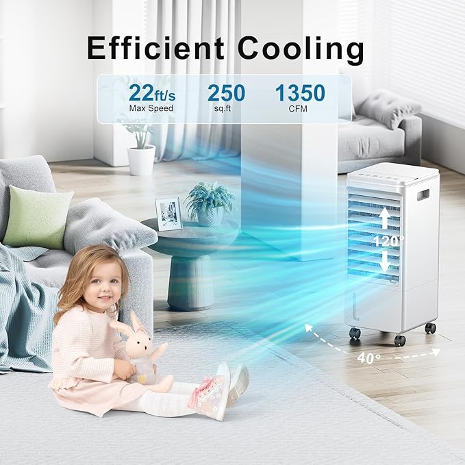 Portable AC Unit For Bedroom, Normal/Natural Modes And 3 Speeds, Ultra-Quiet Ventless Swamp Cooler, 2.5L Water Tank Achieve Double Cooling Effect13