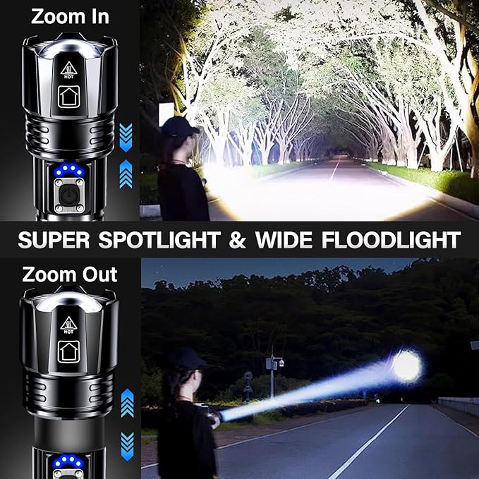 AKNEAR Rechargeable LED Flashlight High Lumens, Super Bright Flashlights with Zoomable & USB C Rechargeable & 5 Light Mode & IPX7 Waterproof, Powerful Flash Light for Home, Hiking, Camping