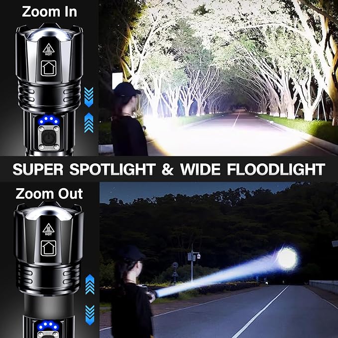 AKNEAR Rechargeable LED Flashlight 99000 High Lumens, Super Bright Flashlights with Zoomable & USB C Rechargeable & 5 Light Mode & IPX7 Waterproof, Powerful Flash Light for Home, Hiking, Camping