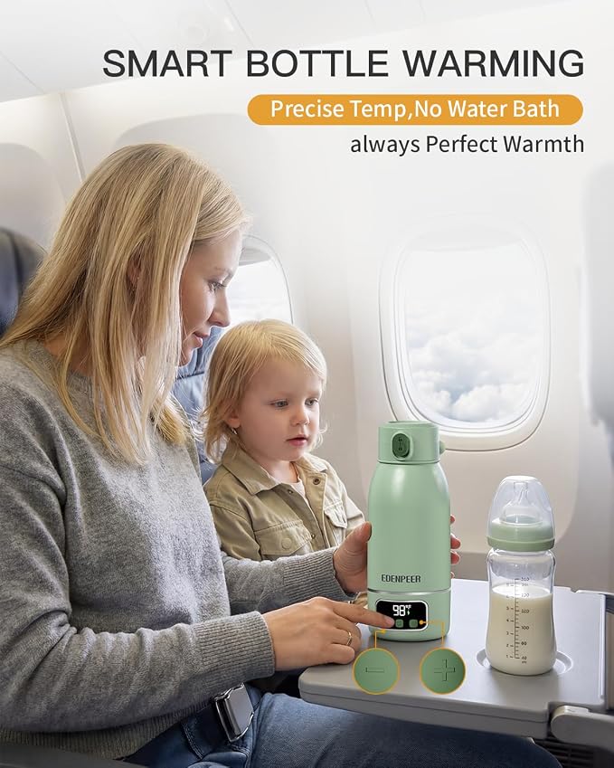 Portable Bottle Warmer on The Go, 17.6 OZ 120 W Fastest Heating, 17400 mAh Long Battery Life for Night Feedings, Precise Temperature Control,for Breast Milk & Water,48H Keep Warm, for Car & Outdoor