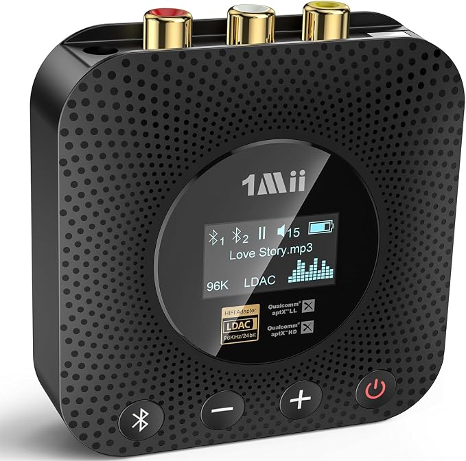1Mii B06HD+ Hi-Res LDAC Bluetooth 5.3 Receiver for Home Stereo, Hi-Fi Bluetooth Audio Adapter w/Display, Built-in Audiophile DAC, aptX HD Low Latency, RCA Optical Coaxial for Old Stereo Receiver