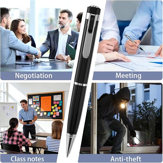 SRVR Hidden Camera Pen — 1080P Spy Pen Camera with Video Recording | 32GB Local Storage, 120-Min Battery, Portable Mini Body Camera | For Meeting & Home Monitoring (Bright Silver)