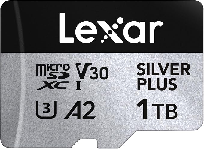 Lexar 1T Professional Silver Plus Micro SD Card, UHS-I, C10, U3, V30, Full HD & 4K, Up to 205/150 MB/s microSDXC Memory Card, for Videographers, Gamers (LMSSIPL001T-BNANU)