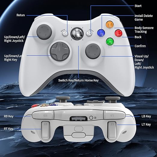 Gamrombo 2 Pack Replacement for Xbox 360 Controller, Wireless Controllers Gamepad Upgraded Joystick Compatible with 360 & Slim, Windows 11/10/8/7 PC Controller with Dual Shock, 2.5mm Audio Jack(White)